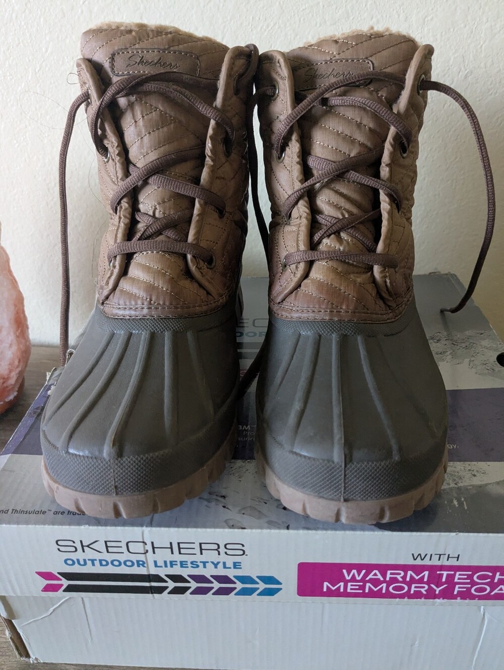 Skechers Quilted Brown and Dark Brown Lace-Up Duck Boots